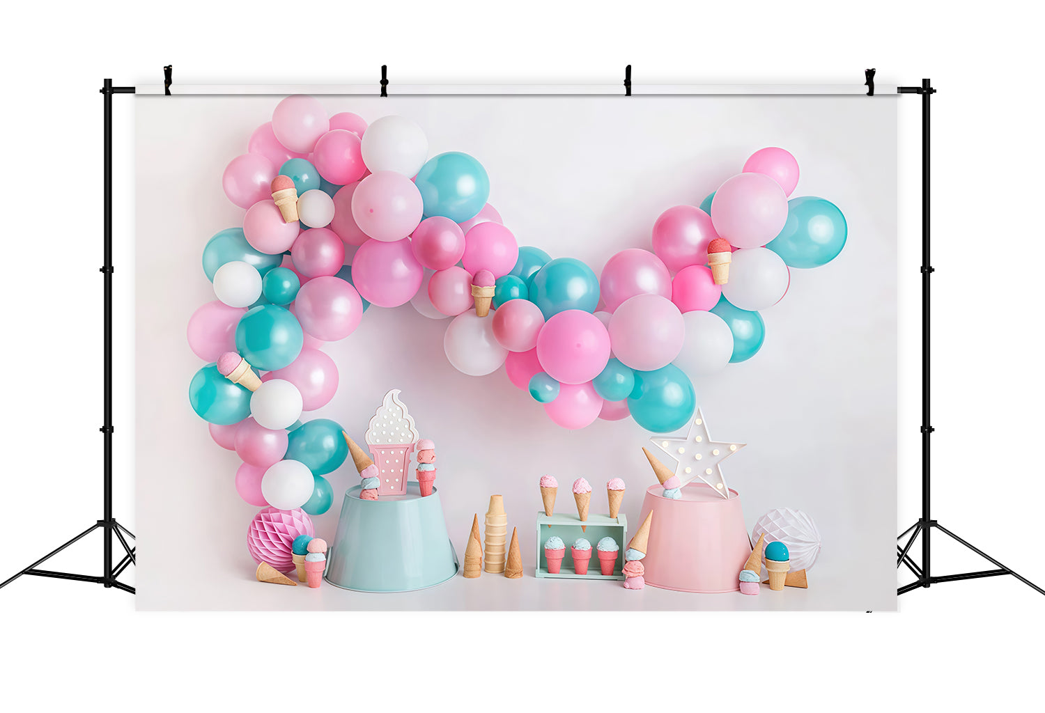 Cake Smash Backdrop Candy Balloon Ice Cream Party Birthday Backdrop MRR9-42