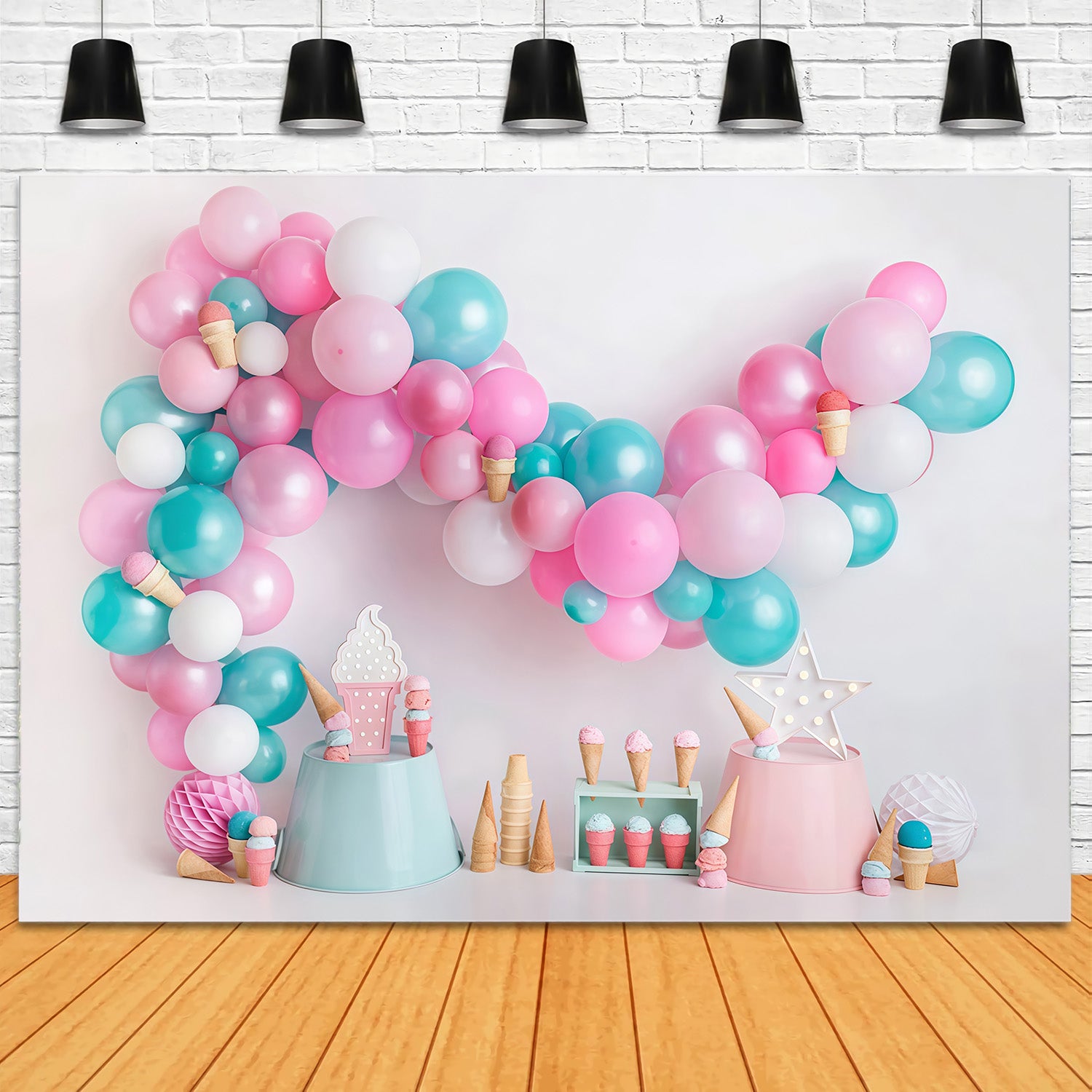 Cake Smash Backdrop Candy Balloon Ice Cream Party Birthday Backdrop MRR9-42