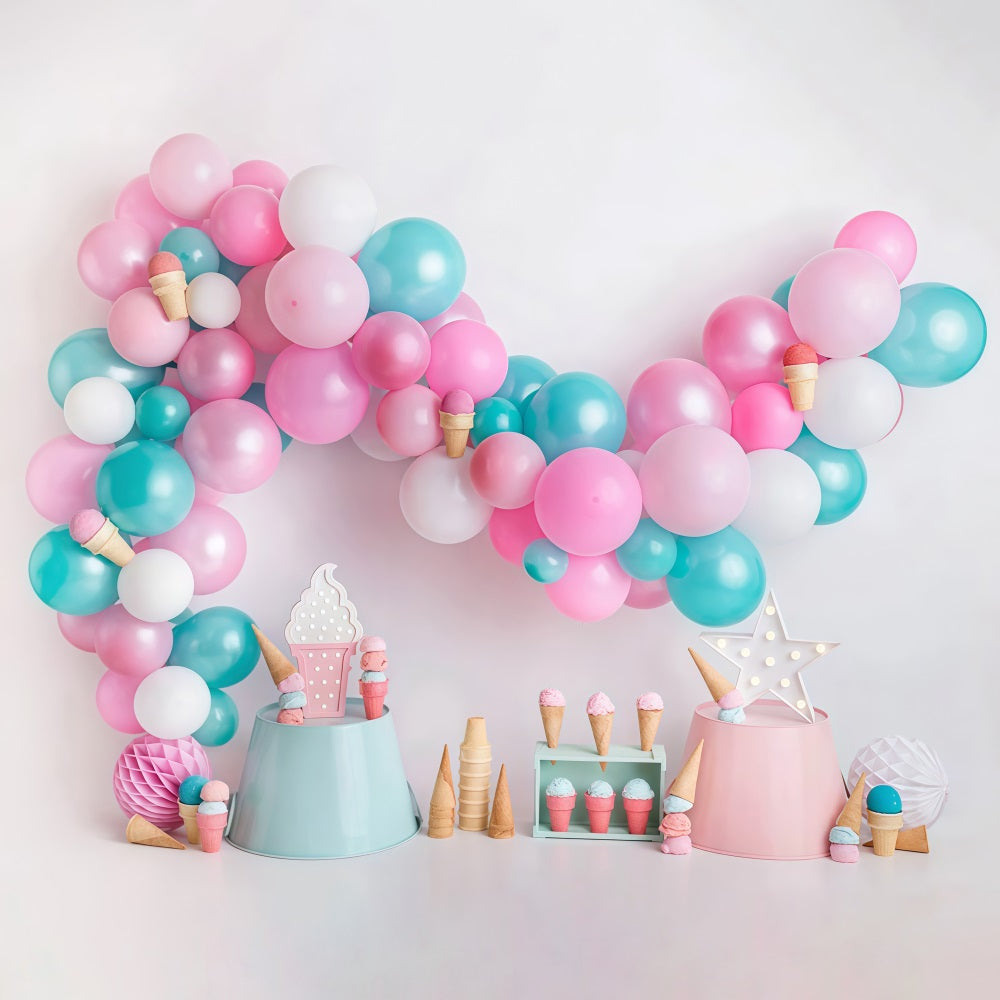 Cake Smash Backdrop Candy Balloon Ice Cream Party Birthday Backdrop MRR9-42