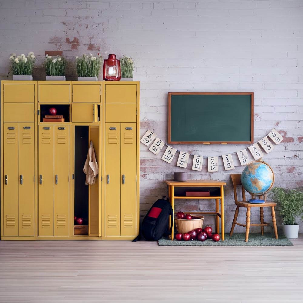 Back To School Photo Backdrop Yellow Locker Classroom School Backdrop MRR9-43