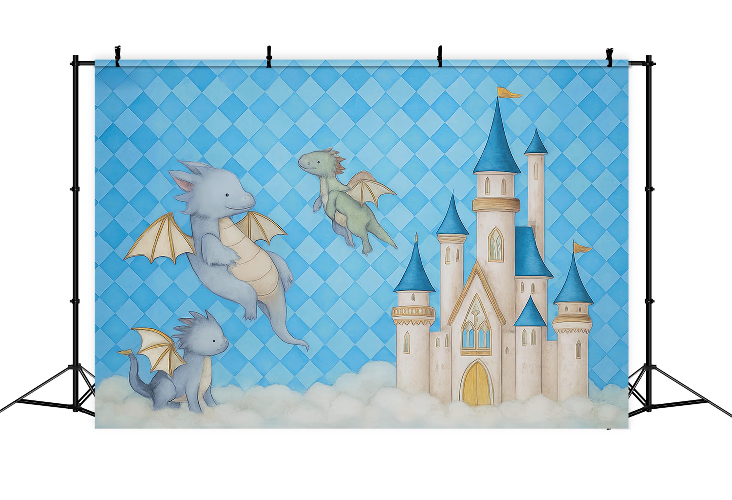 Castle Backdrop Flying Dragons Blue Castle Clouds Newborn Photography Backdrop MRR9-44