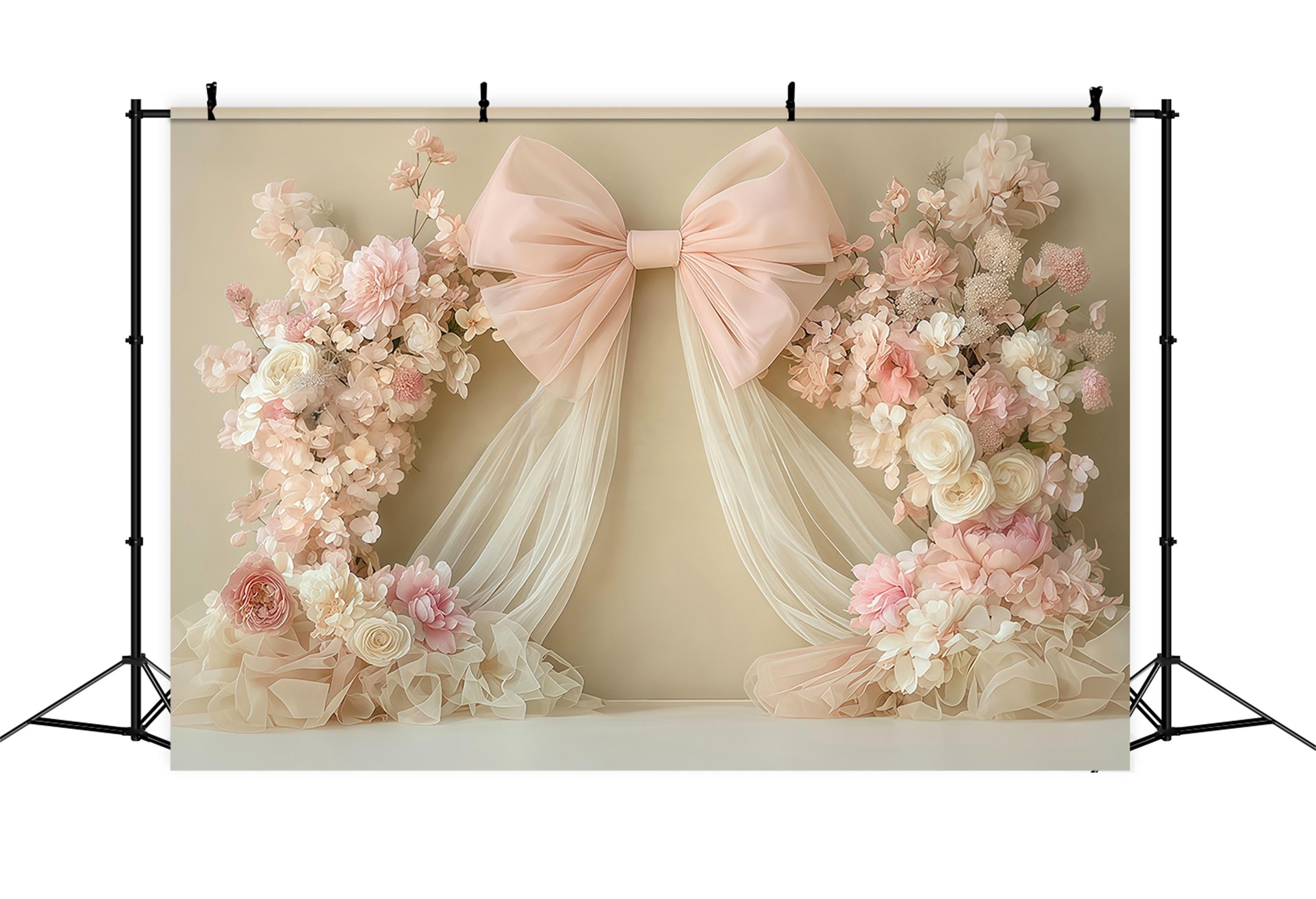 Newborn Photoshoot Backdrop Blush Bow Floral Drapery Arrangement Kids Backdrop MRR9-45
