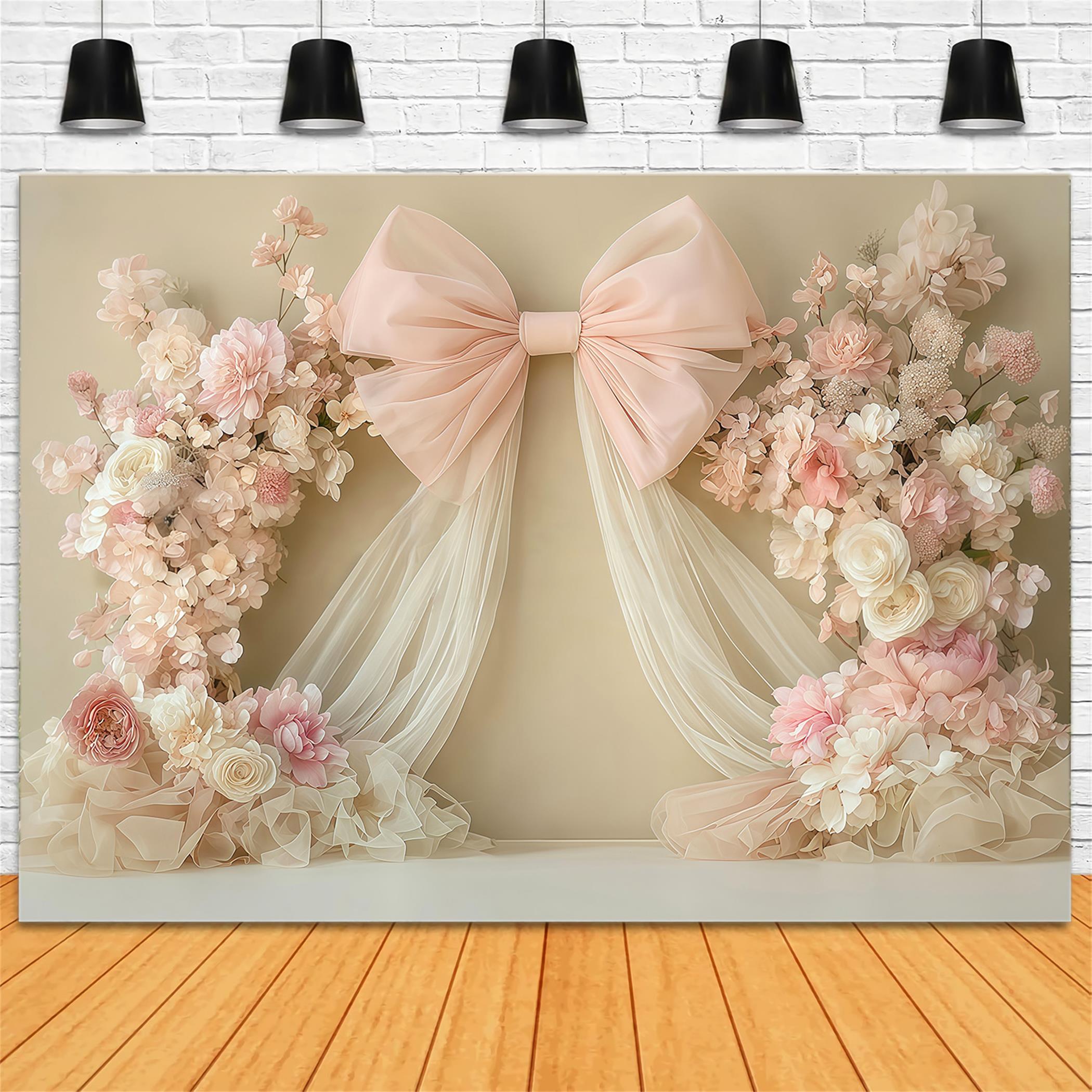 Newborn Photoshoot Backdrop Blush Bow Floral Drapery Arrangement Kids Backdrop MRR9-45