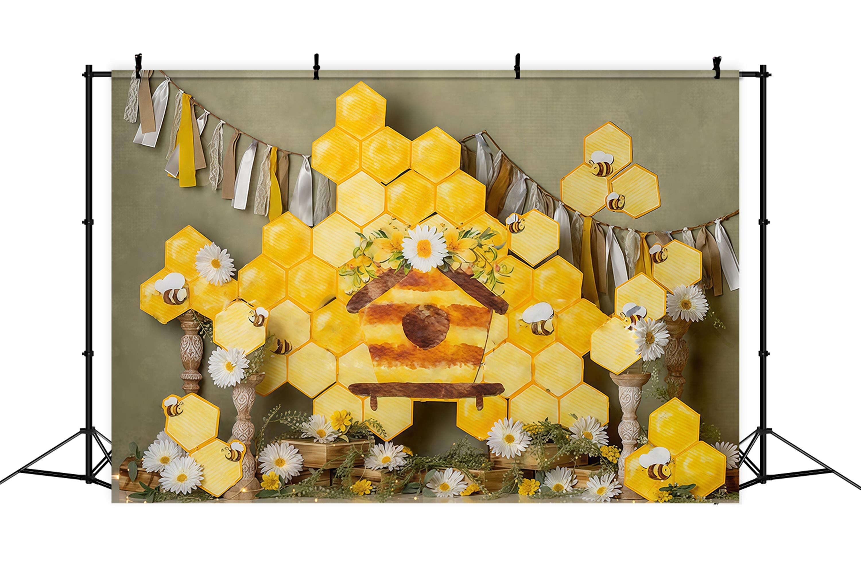 Kids Photo Backdrop Honeycomb Daisy Bee Cottage Display Children Backdrops MRR9-46