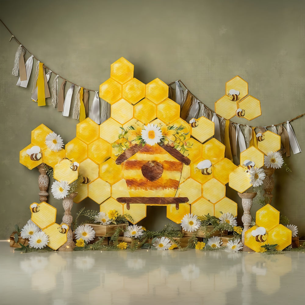 Kids Photo Backdrop Honeycomb Daisy Bee Cottage Display Children Backdrops MRR9-46