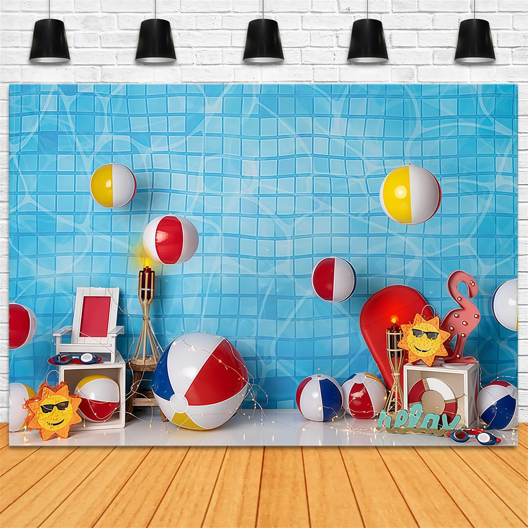 Children Backdrops Pool Tiles Beach Ball Summer Newborn Photography Backdrop MRR9-48
