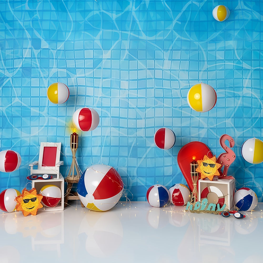 Children Backdrops Pool Tiles Beach Ball Summer Newborn Photography Backdrop MRR9-48