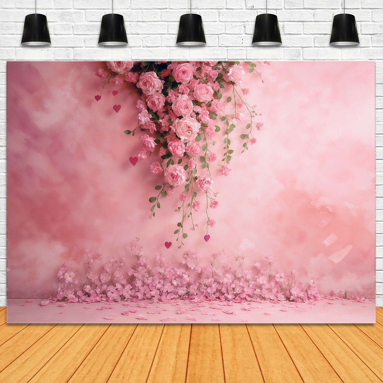 Flower Wall Backdrop Pink Rose Floral Hearts Backdrop Floral Backdrop MRR9-52