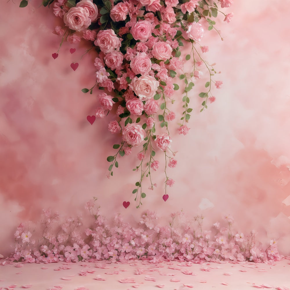 Flower Wall Backdrop Pink Rose Floral Hearts Backdrop Floral Backdrop MRR9-52