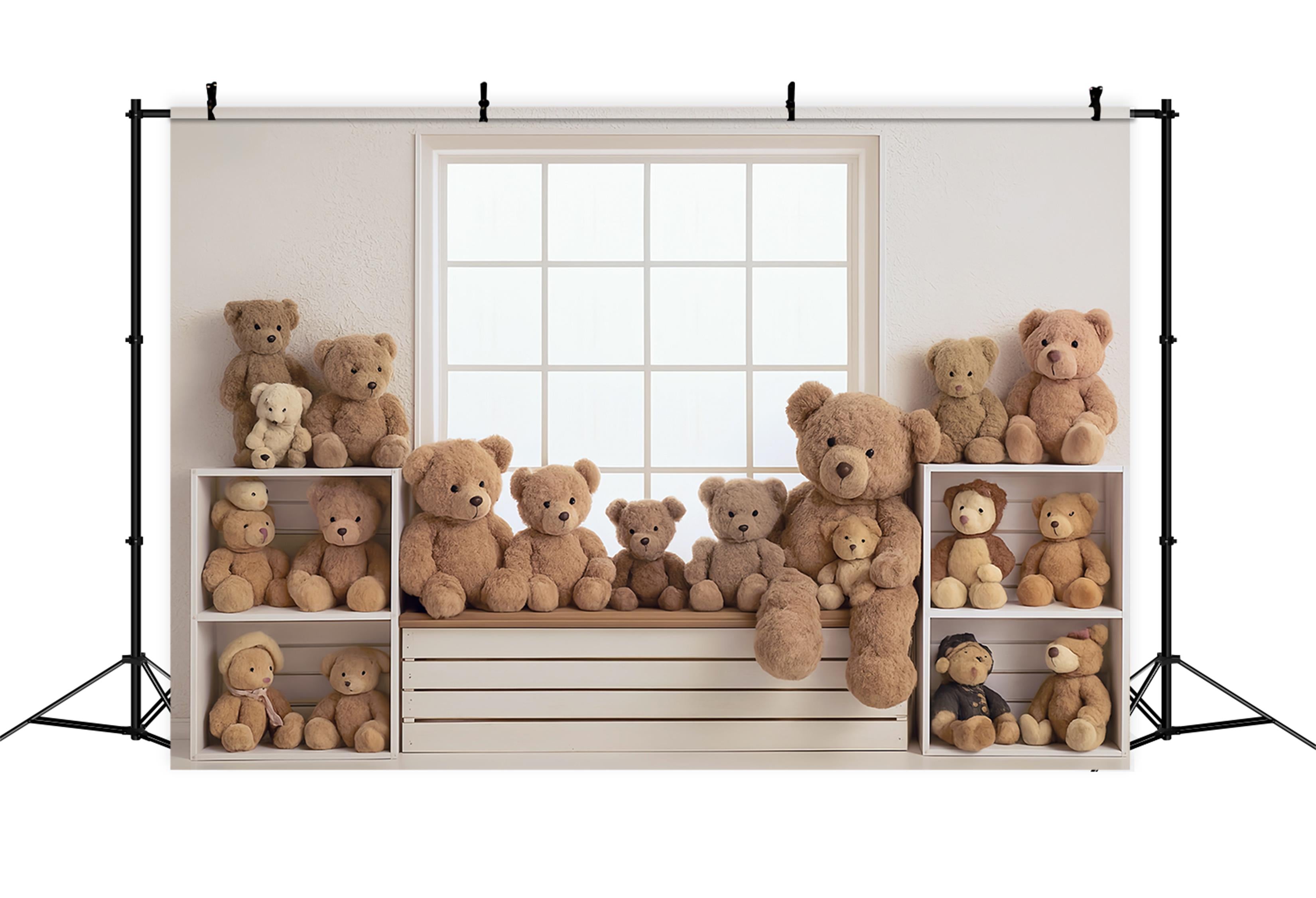 Kids Photo Backdrop Window Bench Teddy Bears Collection Children Backdrops MRR9-55