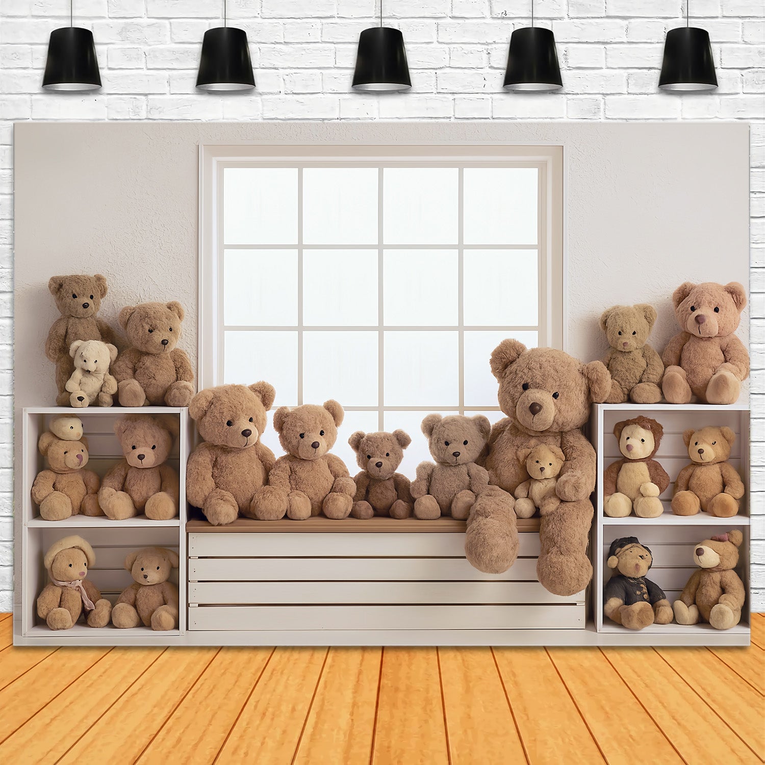Kids Photo Backdrop Window Bench Teddy Bears Collection Children Backdrops MRR9-55