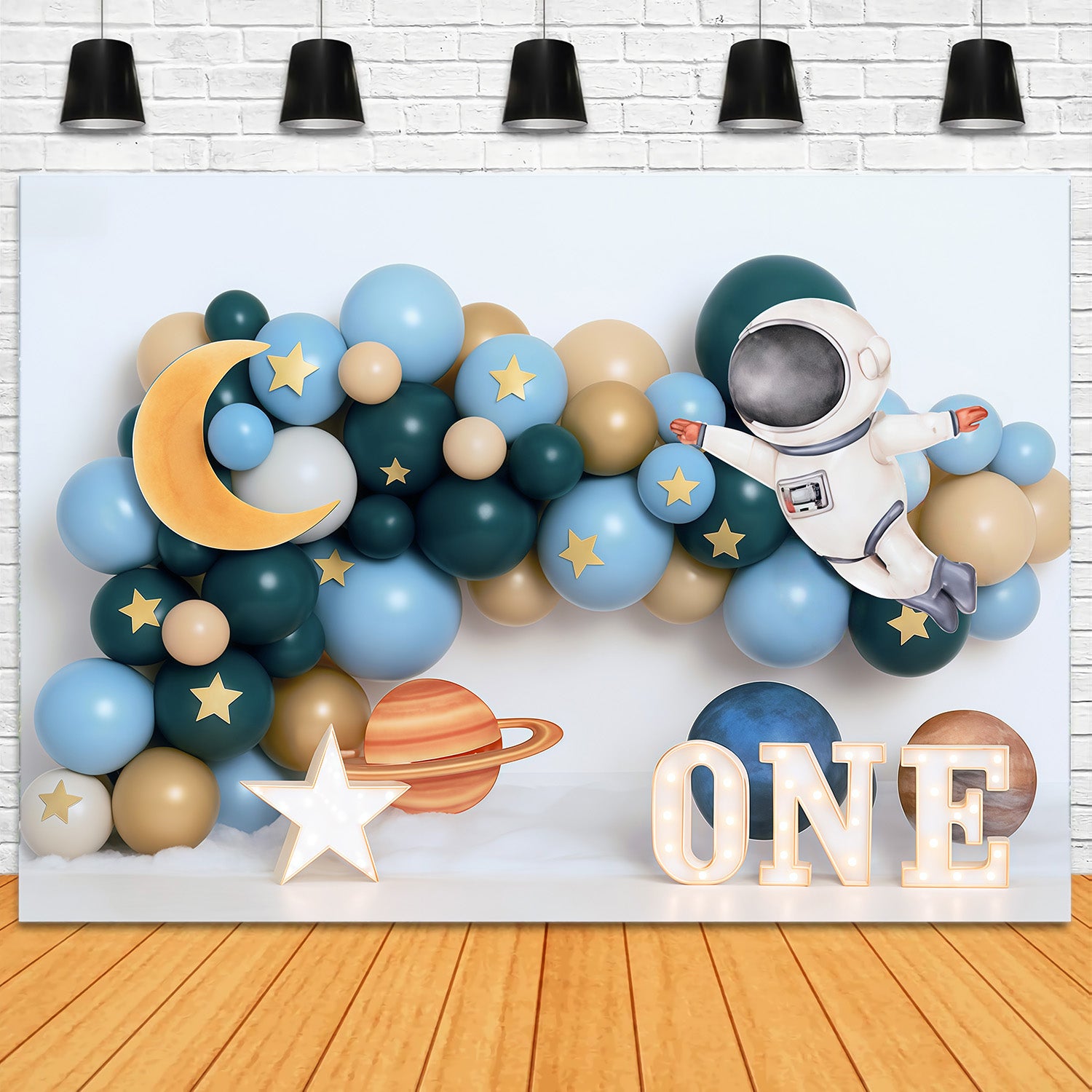 1st Birthday Backdrop Space Astronaut Balloon Adventure Cake Smash Backdrop MRR9-58