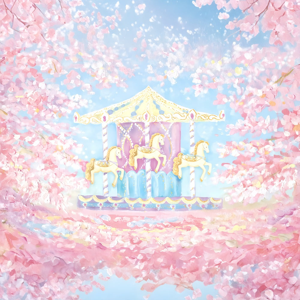 Children Backdrops Carousel Horses Cherry Blossom Newborn Photography Backdrop MRR9-59