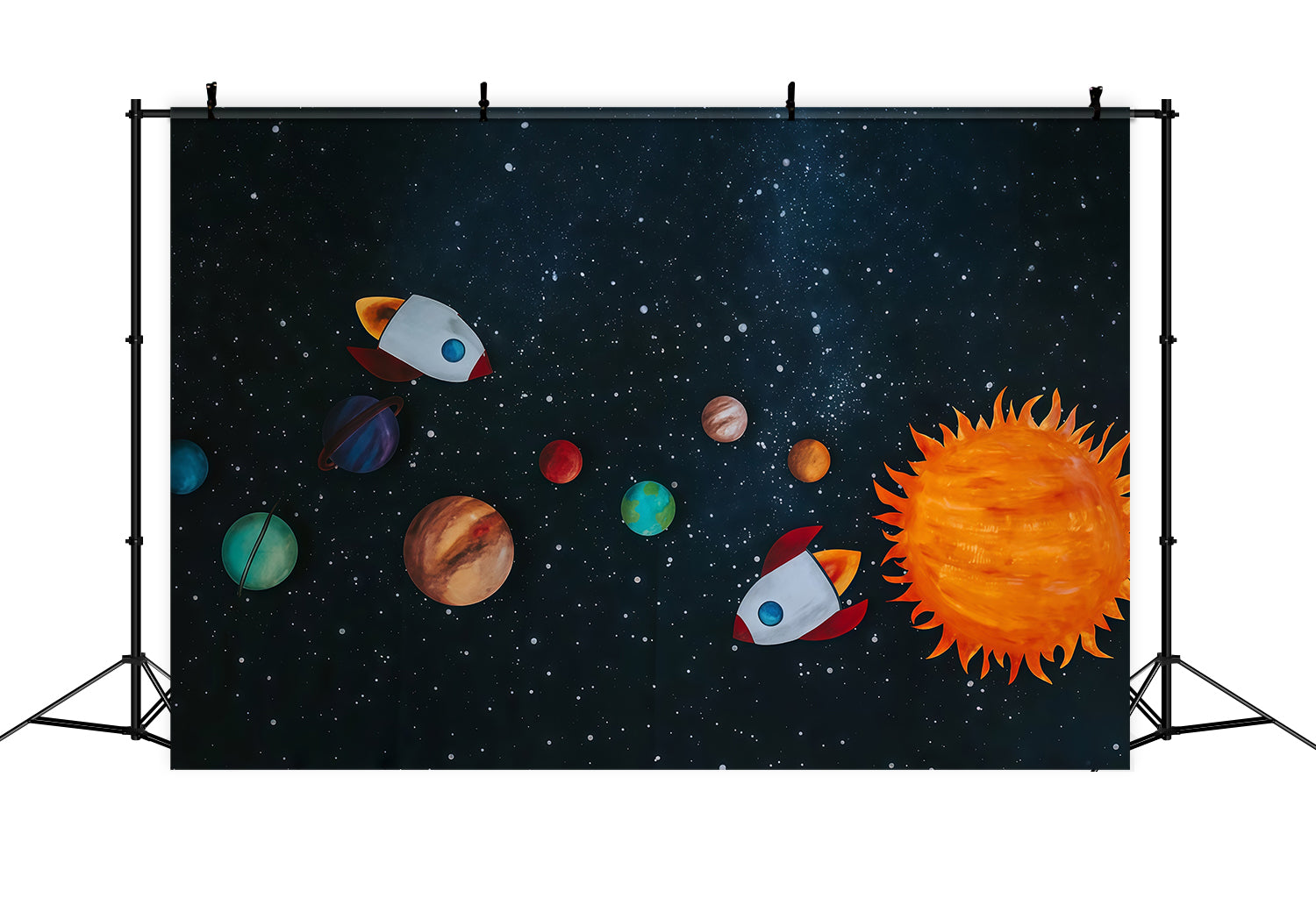 Cake Smash Backdrop Rocket Adventure Colorful Planets Starlight Birthday Backdrop MRR9-62