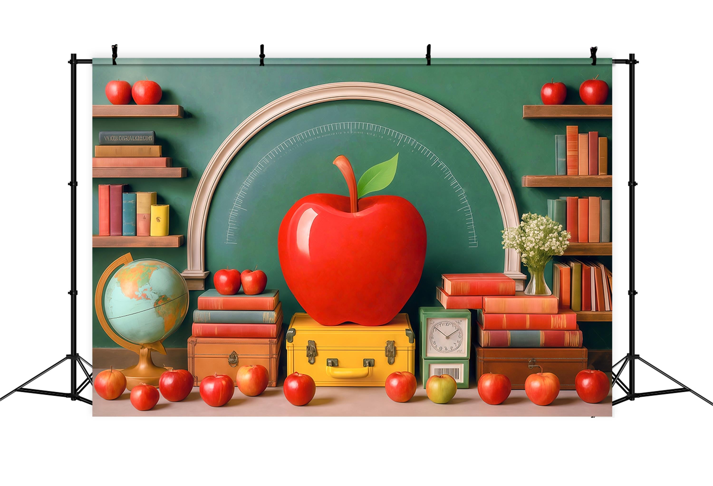 School Photo Backdrop Giant Red Apple Classroom Back To School Backdrop MRR9-76