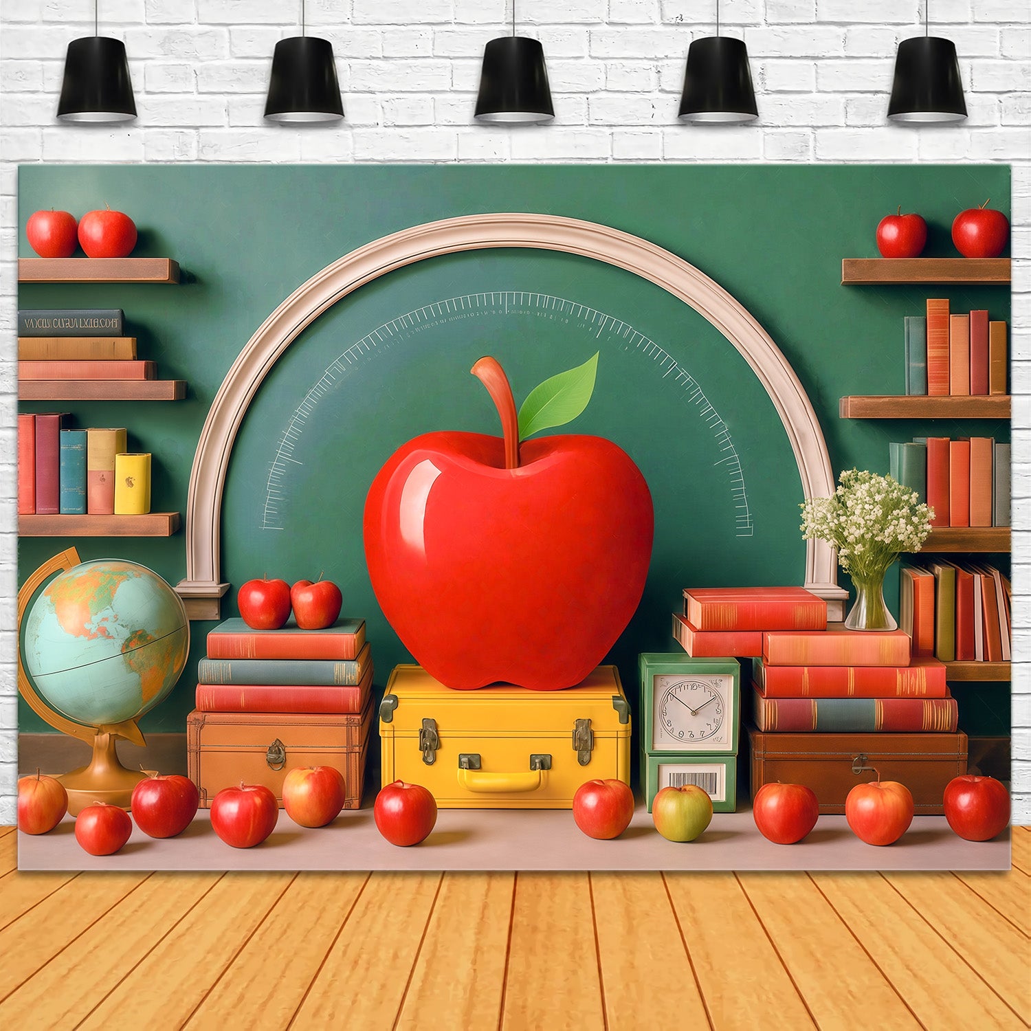 School Photo Backdrop Giant Red Apple Classroom Back To School Backdrop MRR9-76