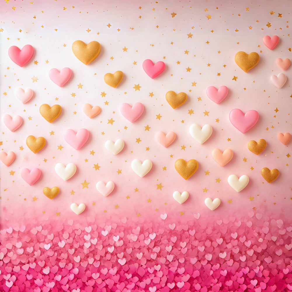 Valentine's Day Backdrop Pink Gold Floating Hearts Valentine Backdrop Ideas MRR9-78