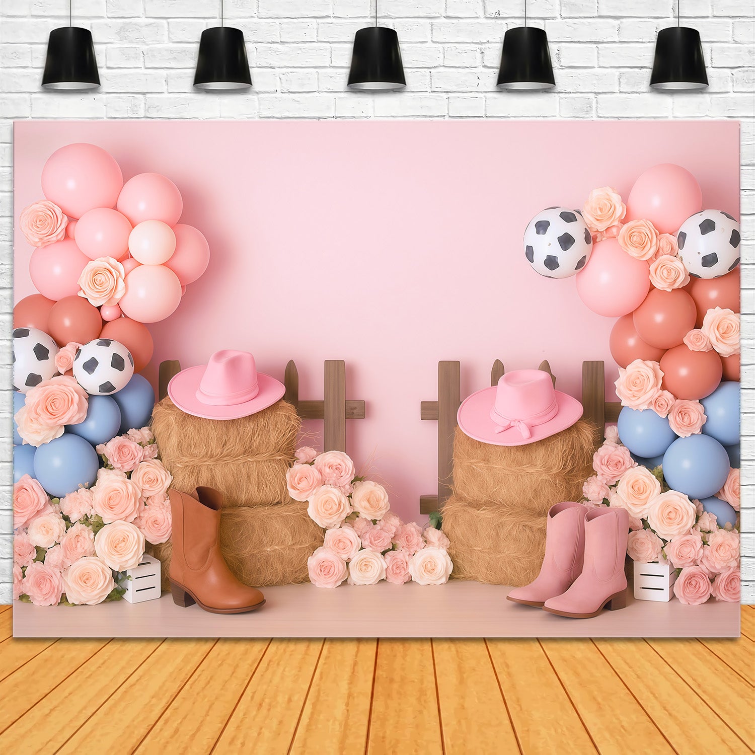 Cowgirl Backdrop Ideas Cowgirl Boots Flower Balloons Children Backdrops MRR9-79