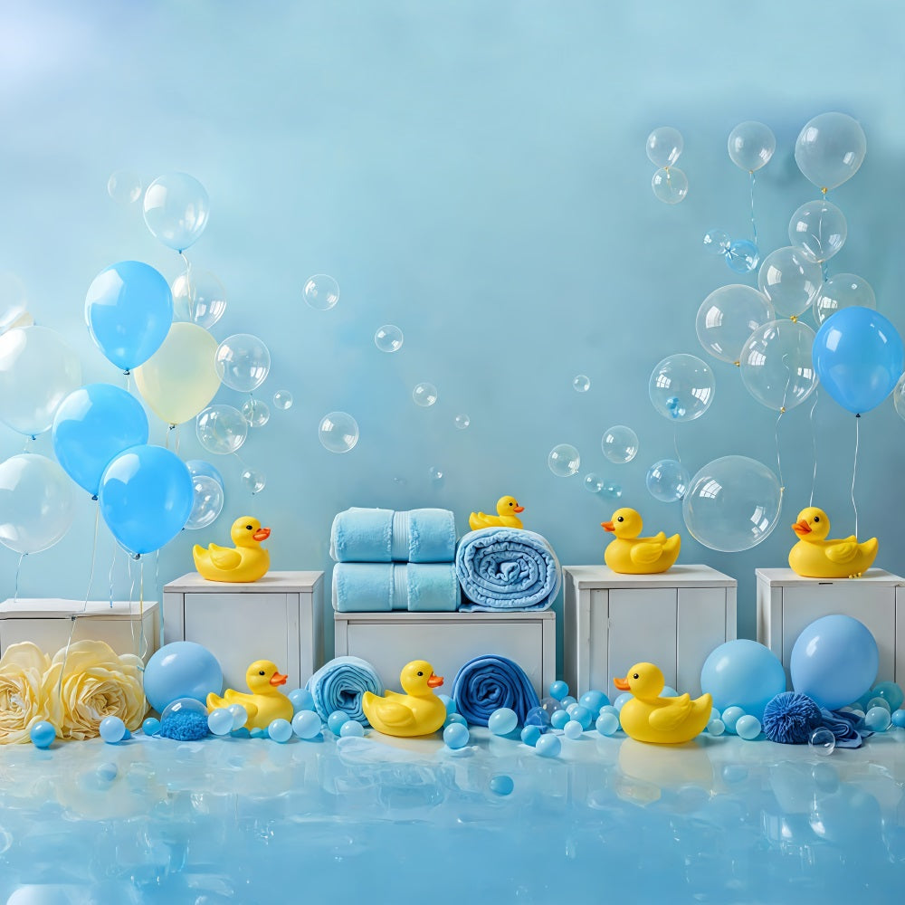 Kids Photo Backdrop Blue Balloons Rubber Duck Bubbles Newborn Backdrop MRR9-83