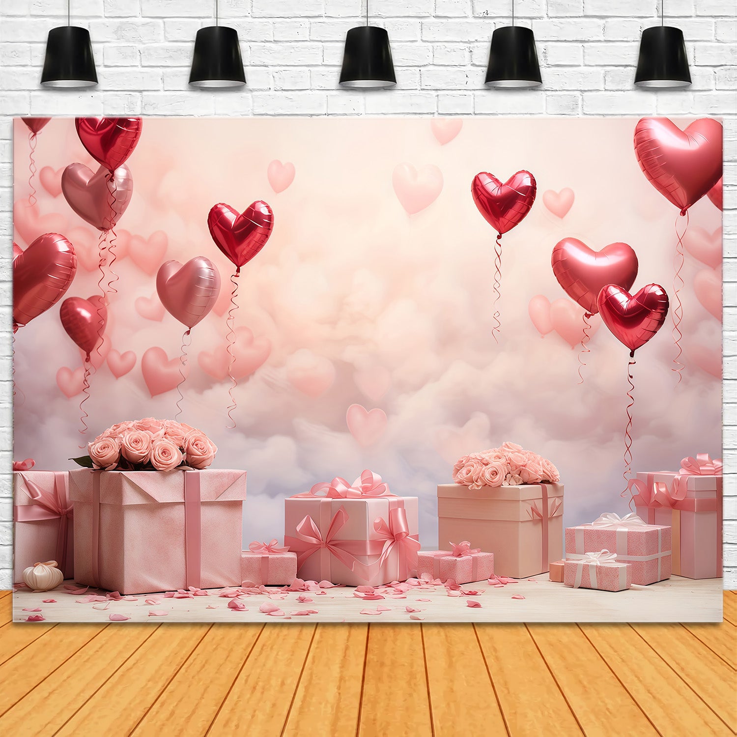 Valentine Backdrop Romantic Heart Balloons Gifts Valentine Photography Backdrop MRR9-86