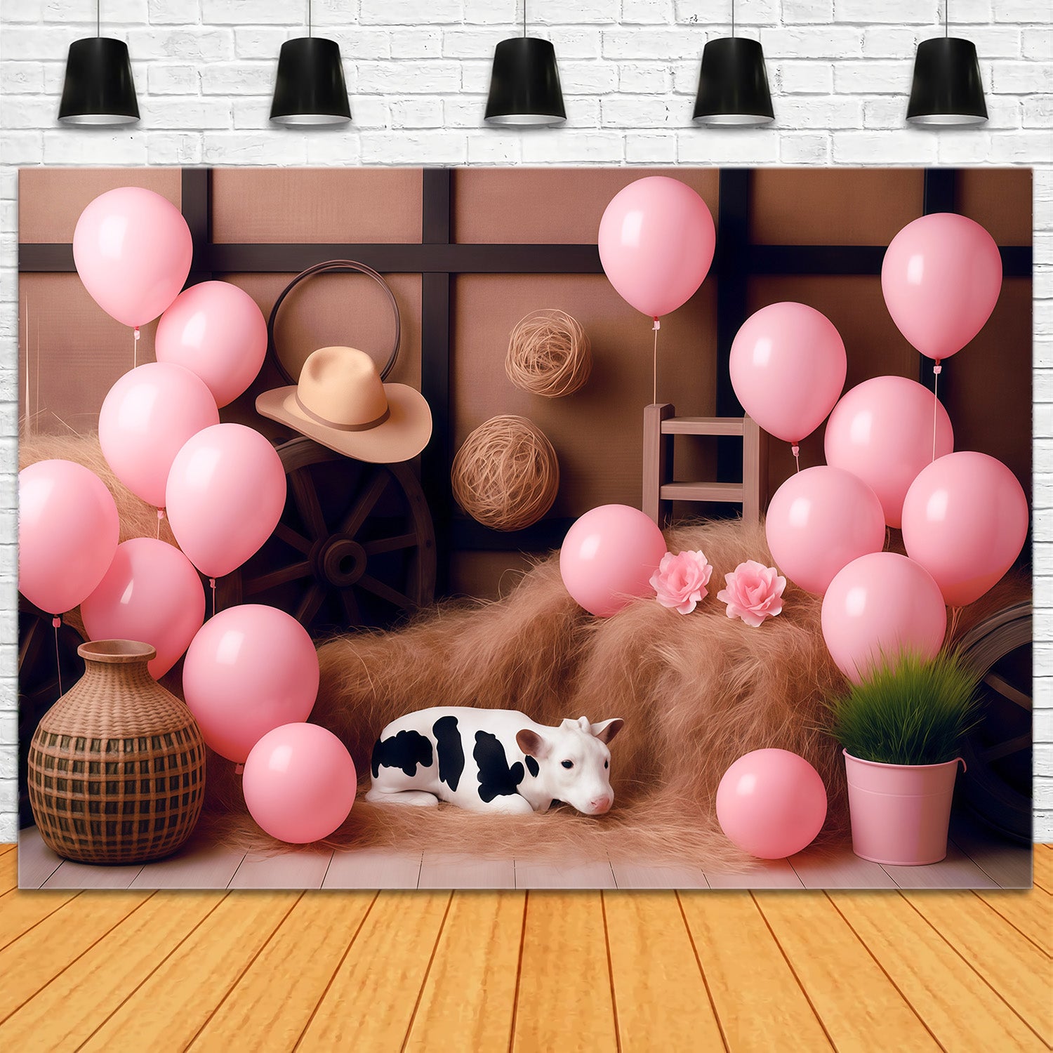 Cowgirl Backdrop Ideas Rustic Barn Pink Balloons Children Backdrops MRR9-87