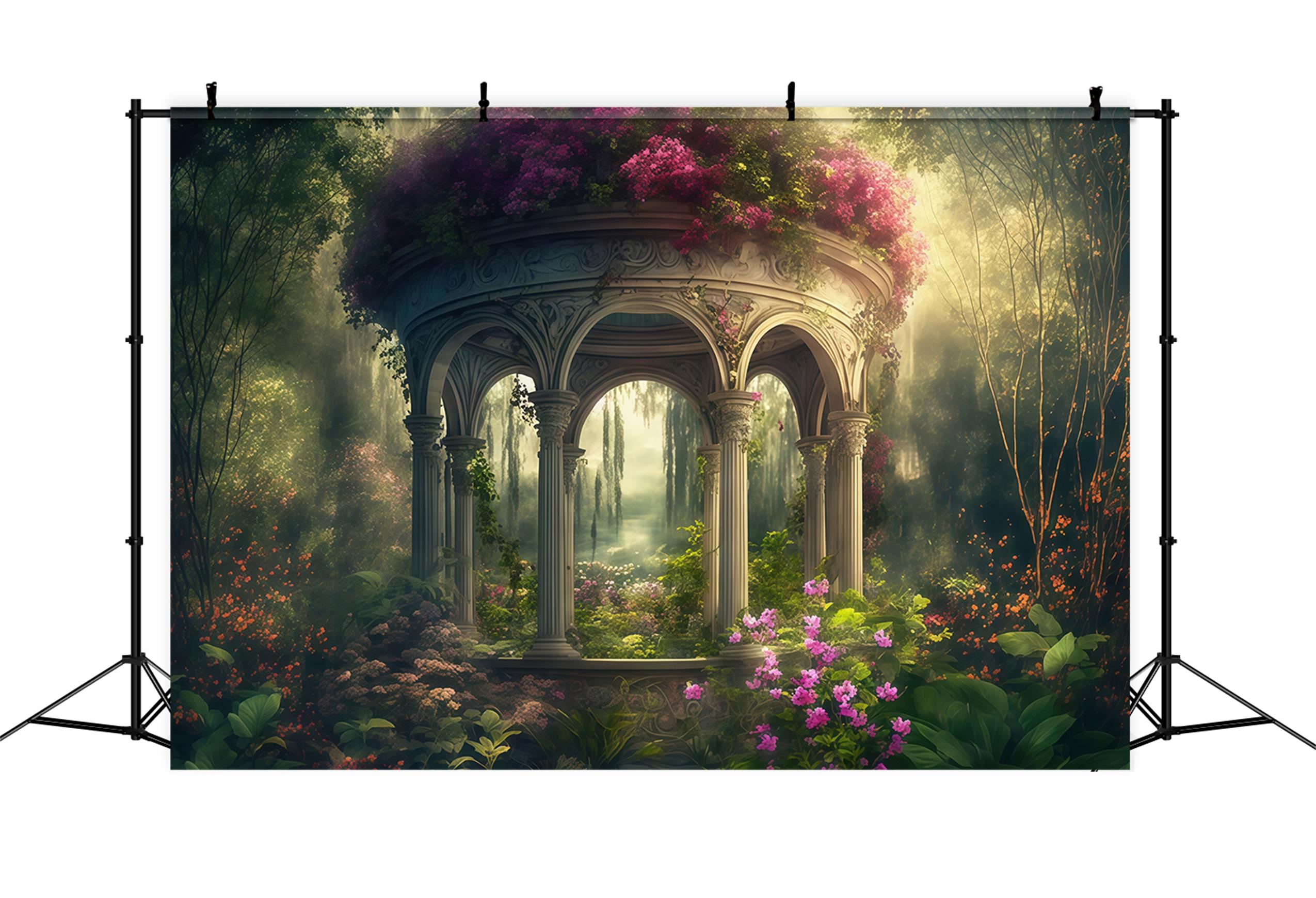 Fine Art Backdrops Enchanted Garden Stone Pavilion Artistic Backdrop MRR9-89