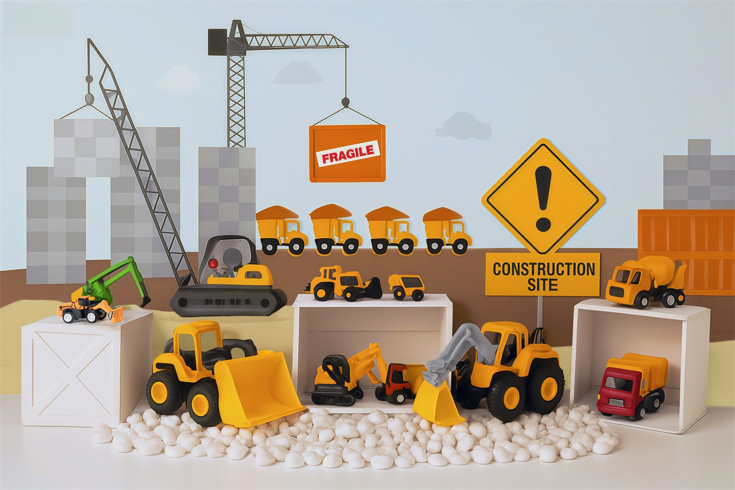Kids Photo Backdrop Construction Trucks Toy Display Newborn Backdrop MRR9-9