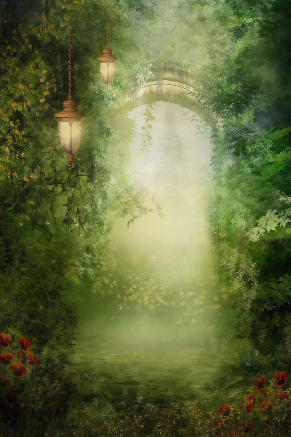 Enchanted Forest Backdrop Magical Misty Arch Lanterns Forest Backdrop MRR9-94