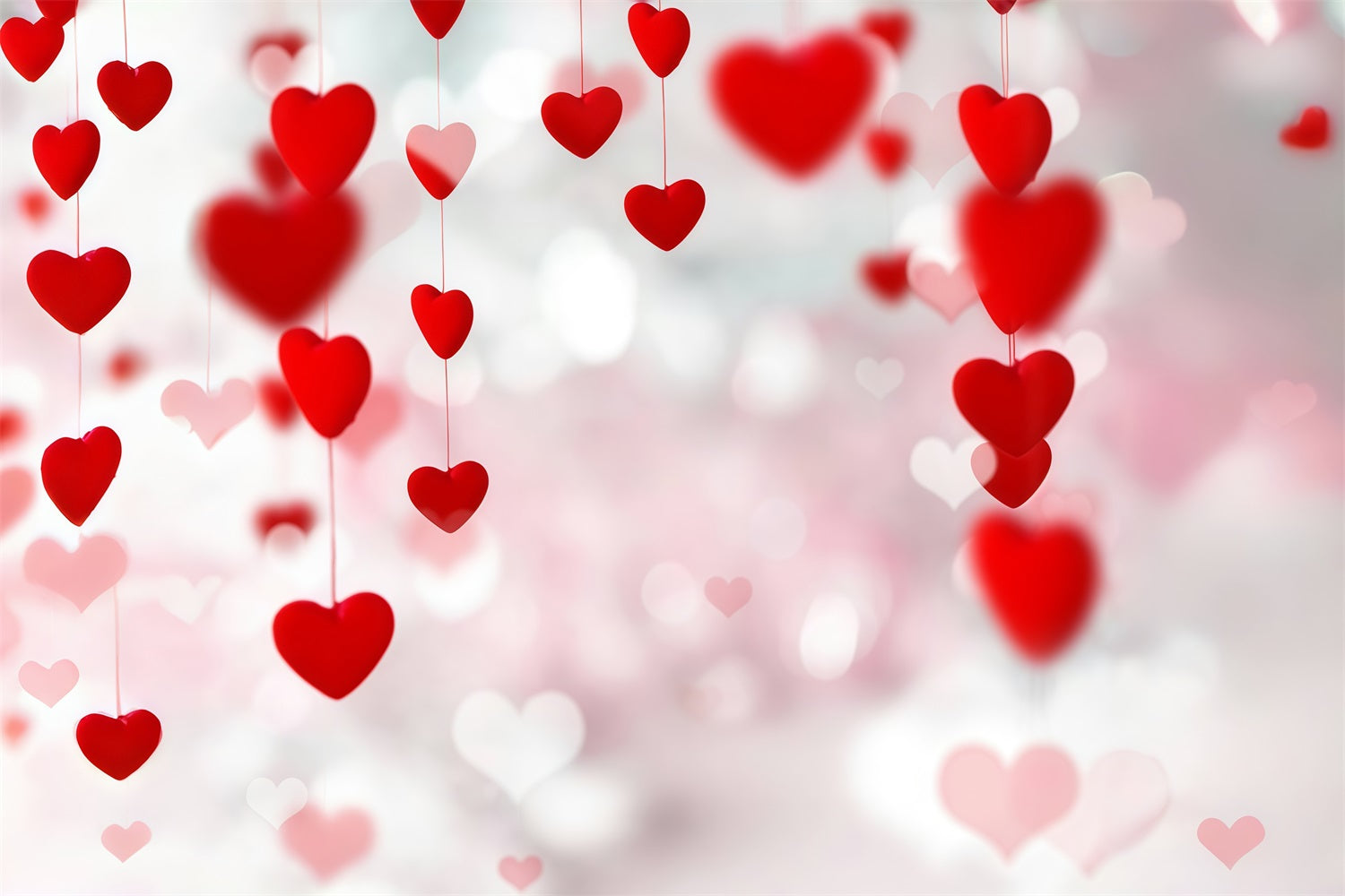 Valentine Backdrop Floating Red Hearts Bokeh Strings Valentine's Day Backdrop MRR9-96
