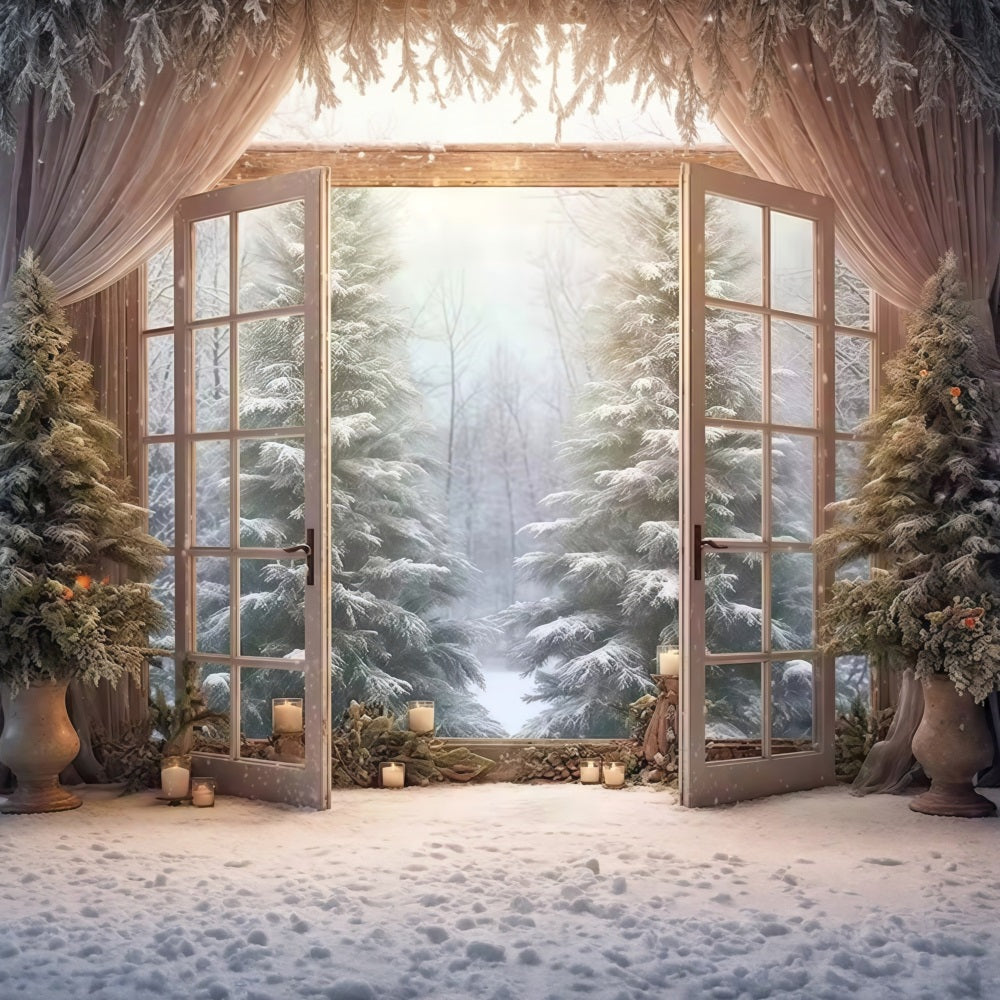 Winter Forest Backdrop Open Doors Snowy Pines Winter Backdrop MRR9-97