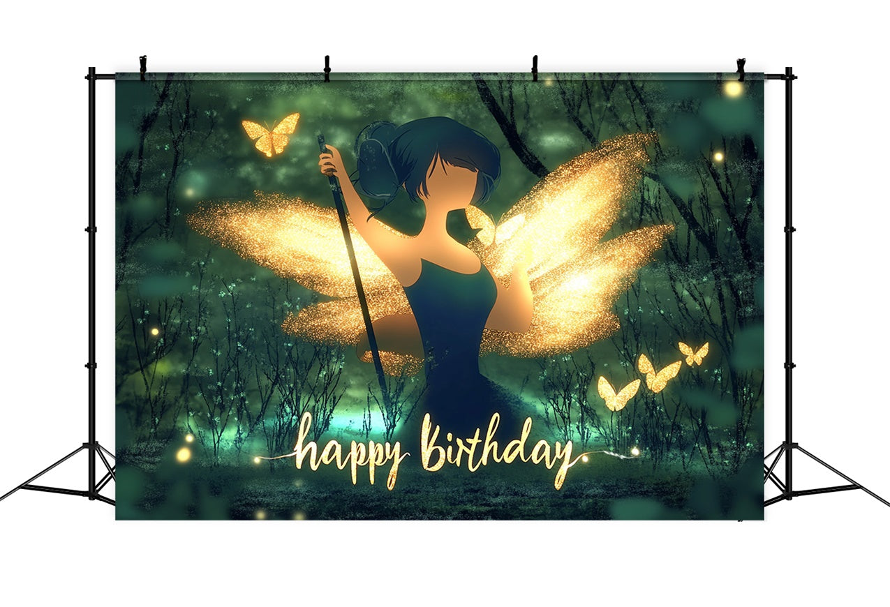 Personalised Birthday Backdrop Golden Fairy Glow Forest Backdrop RR1-20