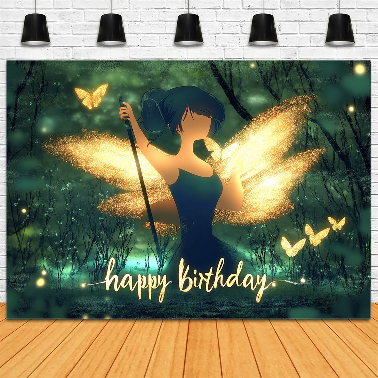 Personalised Birthday Backdrop Golden Fairy Glow Forest Backdrop RR1-20