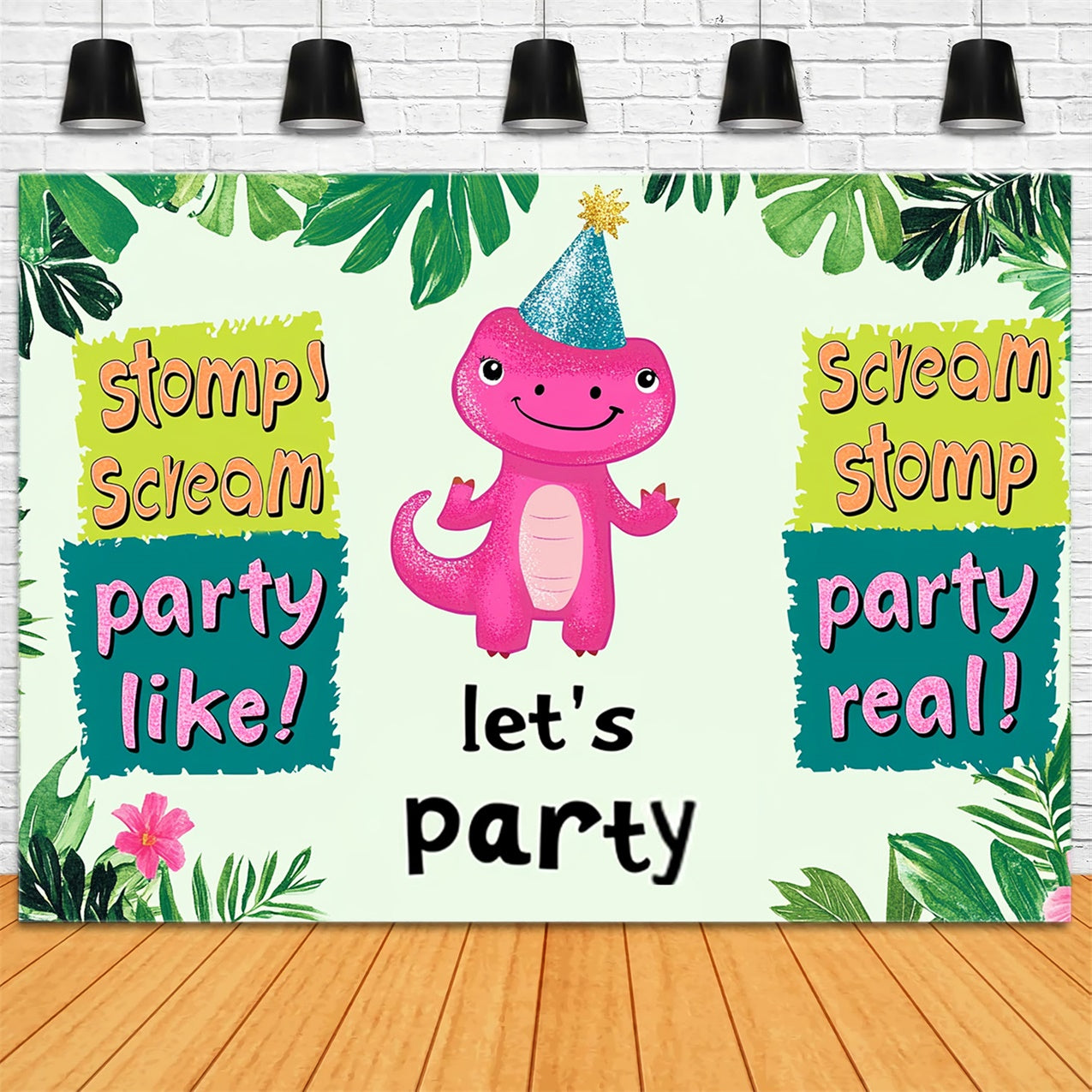 Custom Happy Birthday Backdrop Party Dino Jungle Vibes Backdrop RR1-34