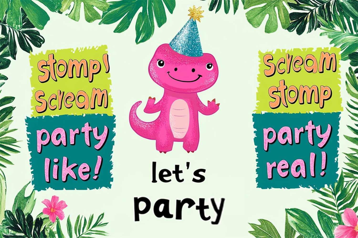 Custom Happy Birthday Backdrop Party Dino Jungle Vibes Backdrop RR1-34