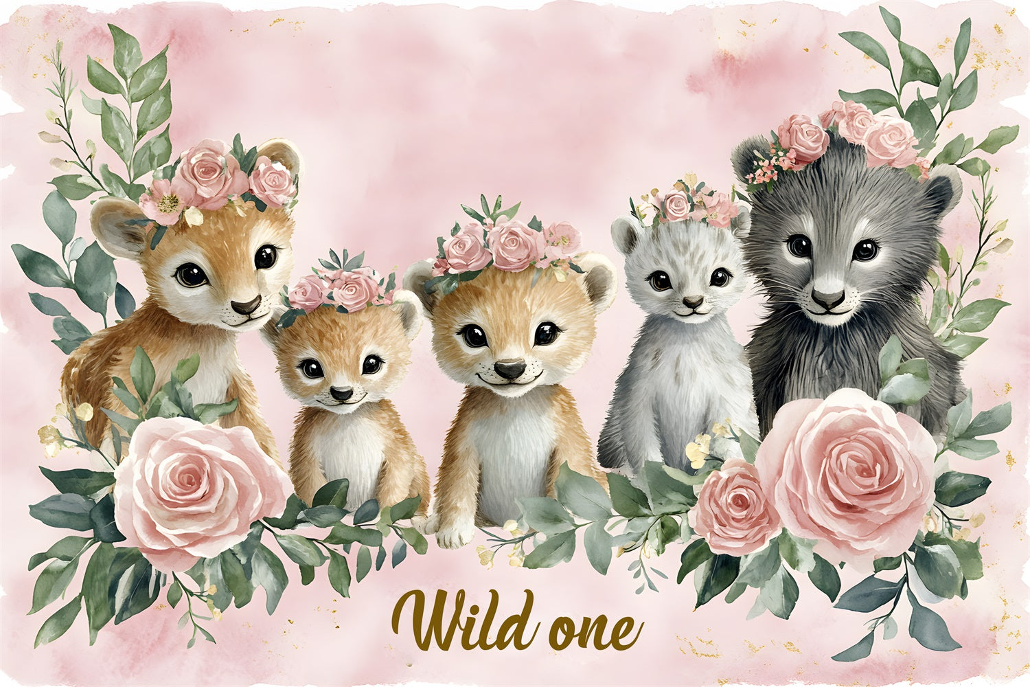Personalized Birthday Backdrops Floral Animal Friends Backdrop RR1-38