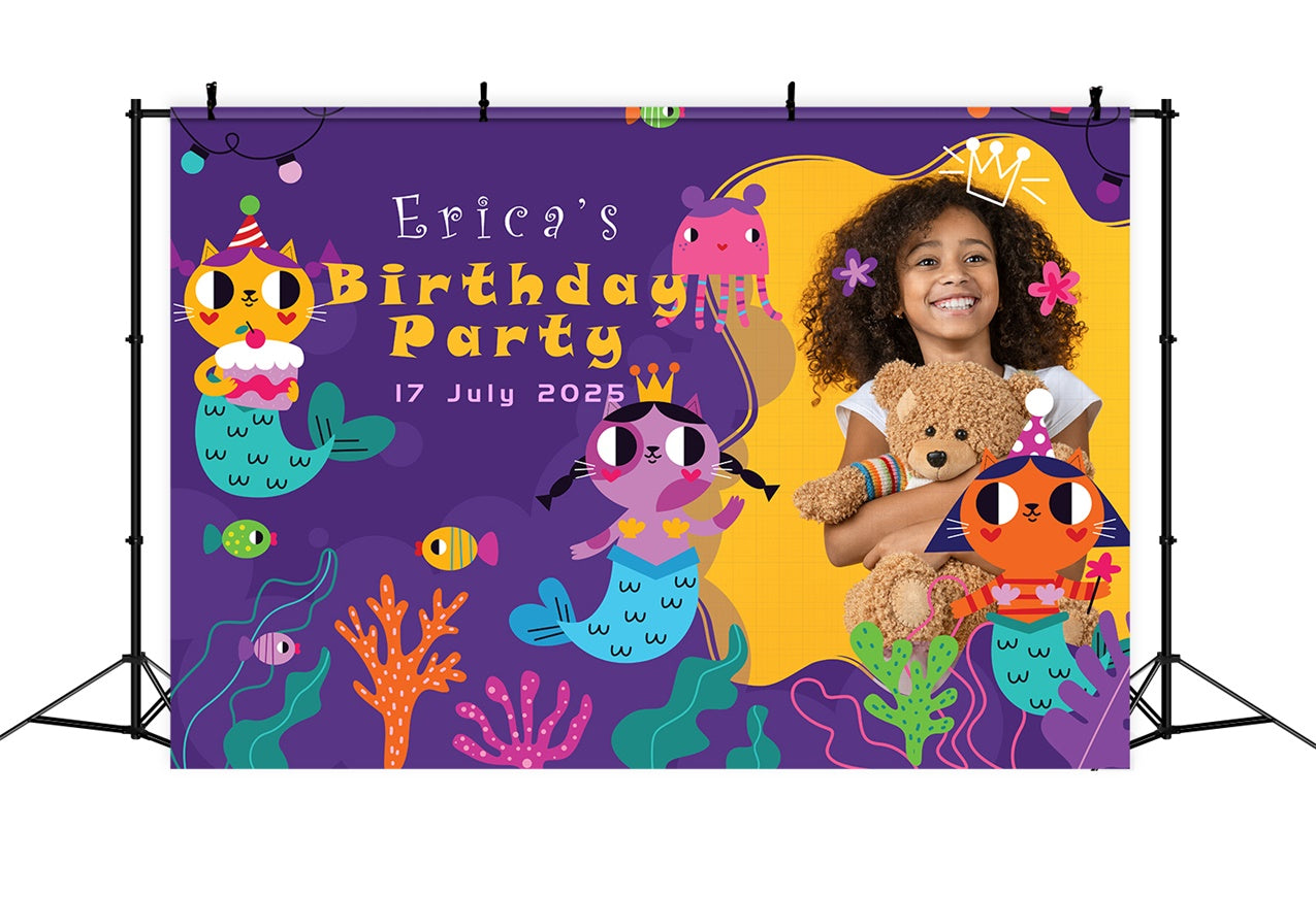 Custom Birthday Backdrops Colorful Ocean Mermaid Fun Backdrop RR1-45