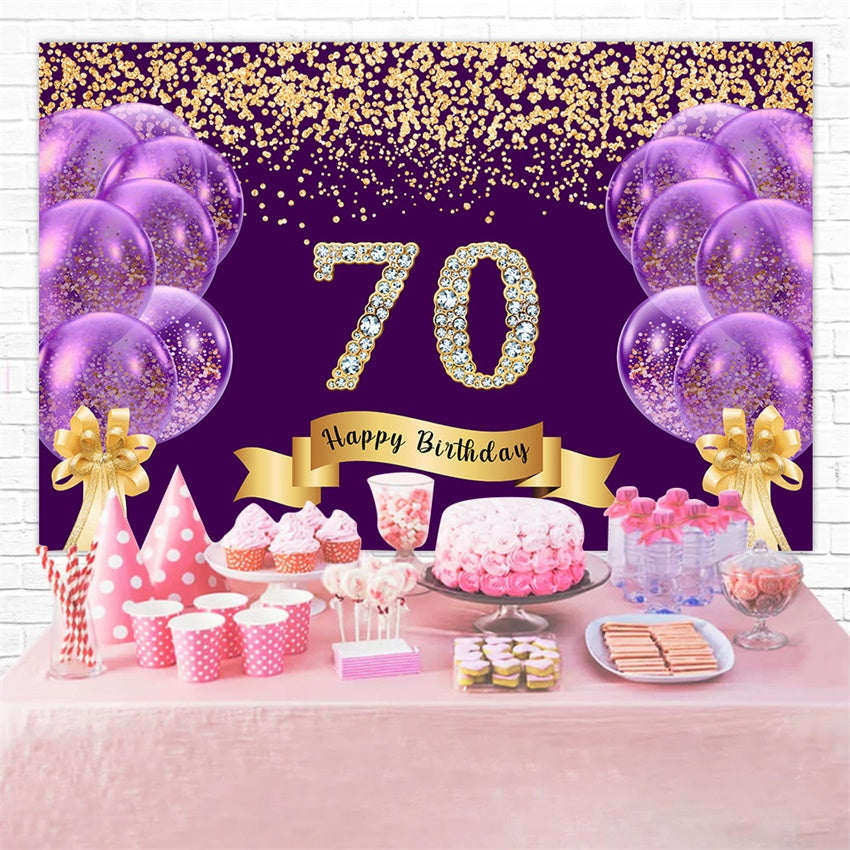 Custom Birthday Backdrop Glitter Balloons Happy 70th Backdrop RR1-50