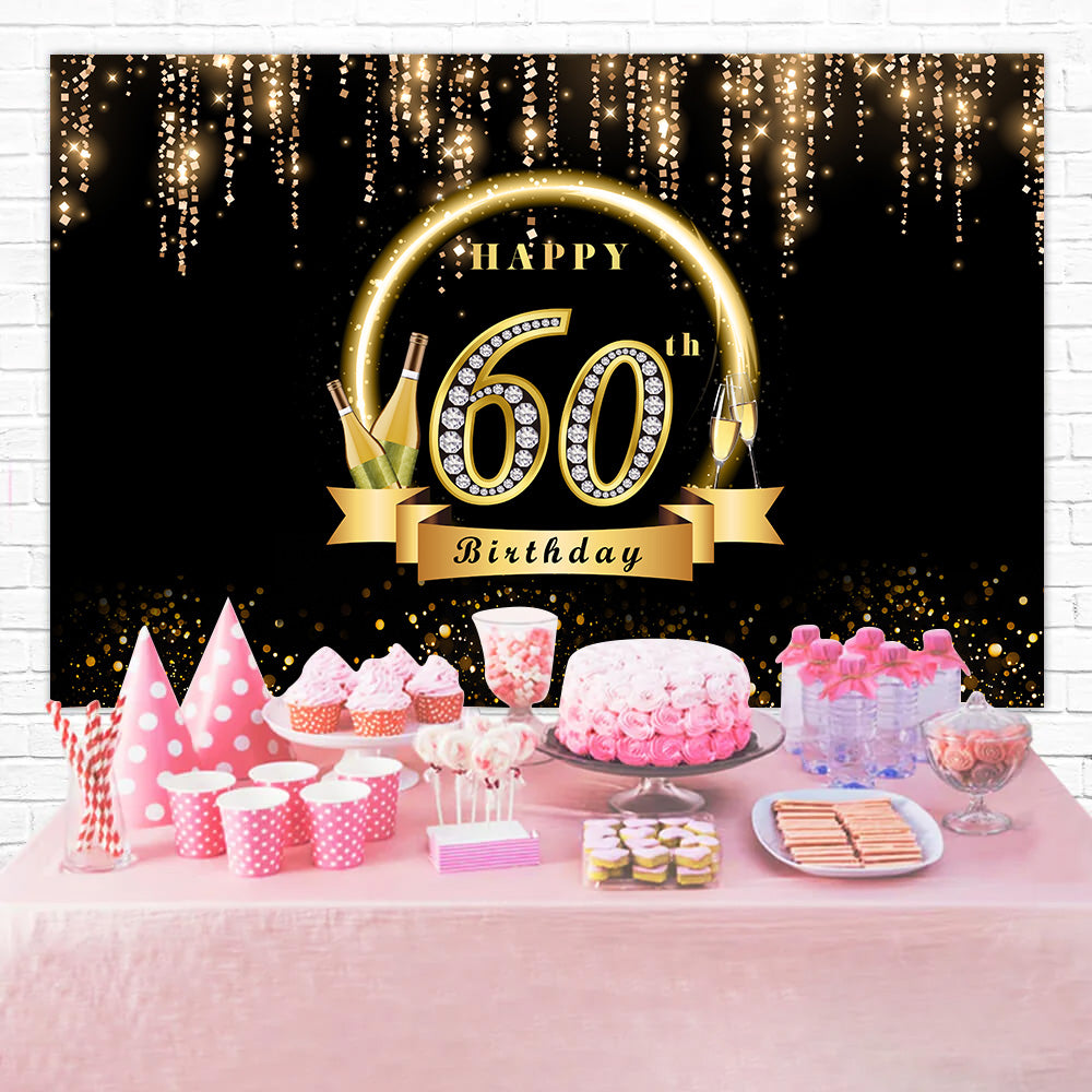Personalized Birthday Backdrops Sparkling Gold 60th Backdrop RR1-51