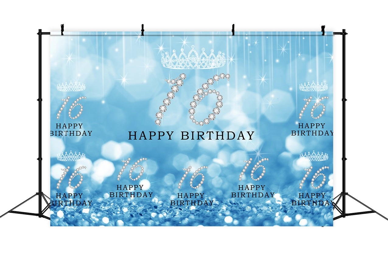 Custom Birthday Backdrops Sweet 16 Blue Glitter Luxury Backdrop RR1-57