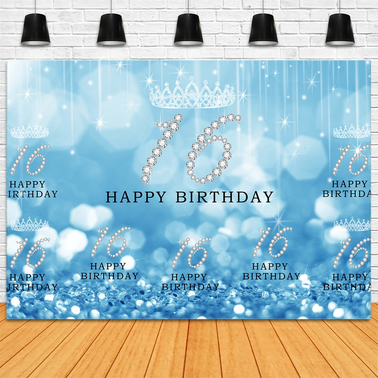 Custom Birthday Backdrops Sweet 16 Blue Glitter Luxury Backdrop RR1-57