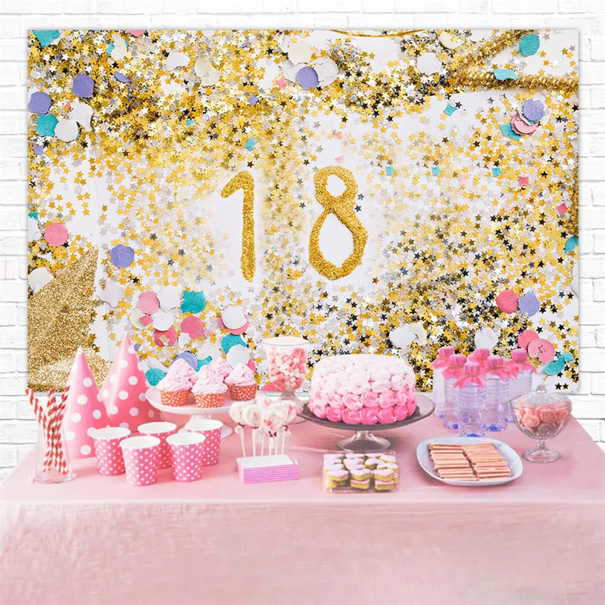 Personalized Birthday Backdrop Gold Confetti Glamorous 18th Backdrop RR1-63