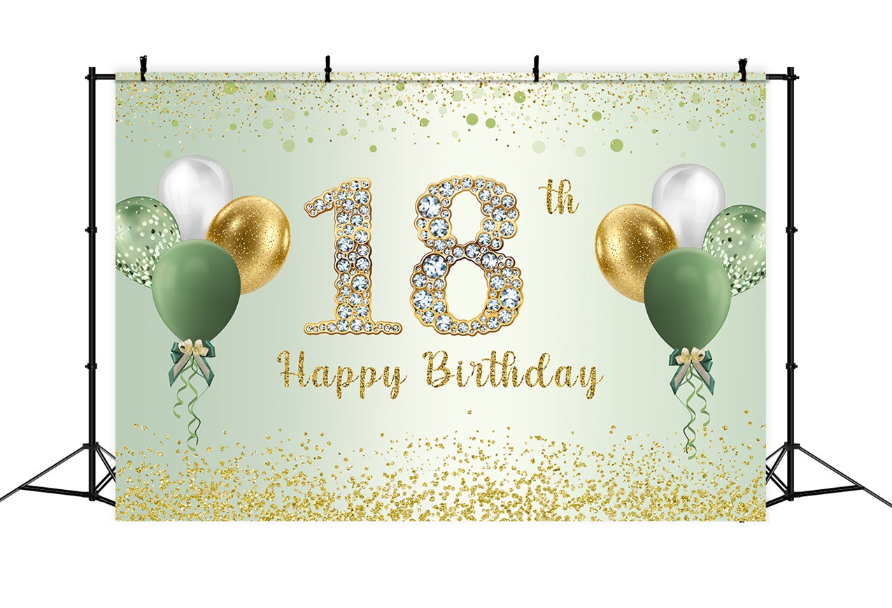 Custom 18th Birthday Backdrop Shiny Green Gold Balloon Backdrop RR1-65