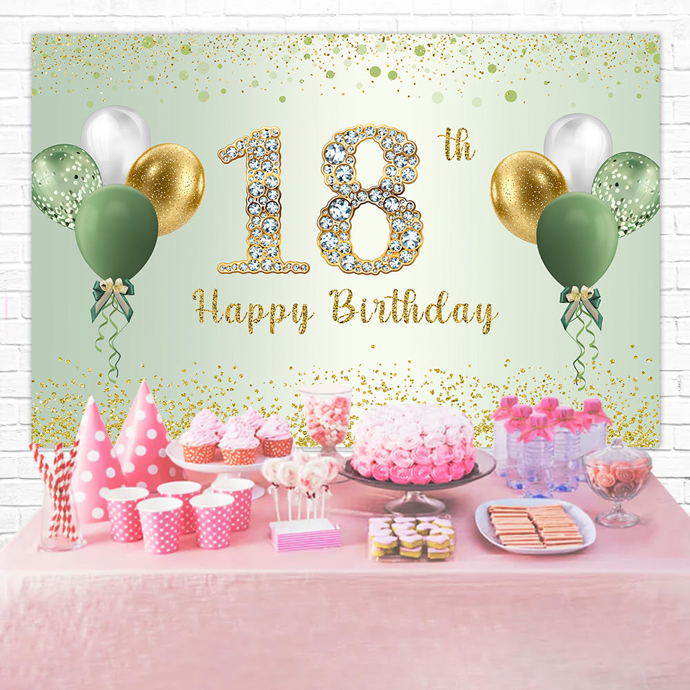 Custom 18th Birthday Backdrop Shiny Green Gold Balloon Backdrop RR1-65