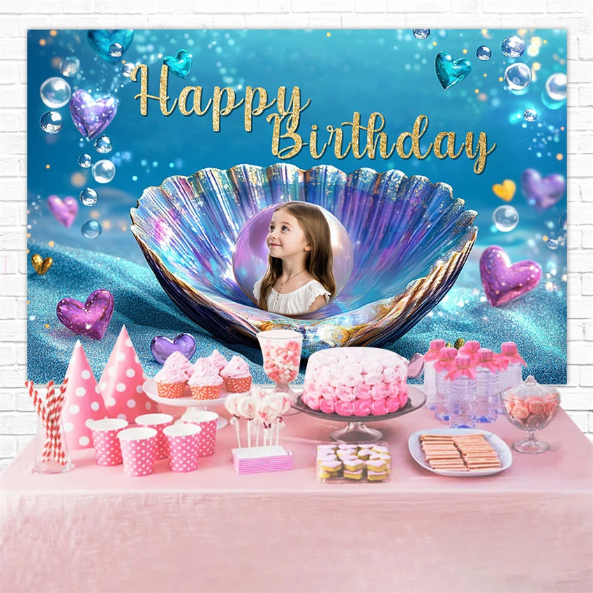 Custom Birthday Backdrop Dreamy Mermaid Pearl Birthday Backdrop RR1-66