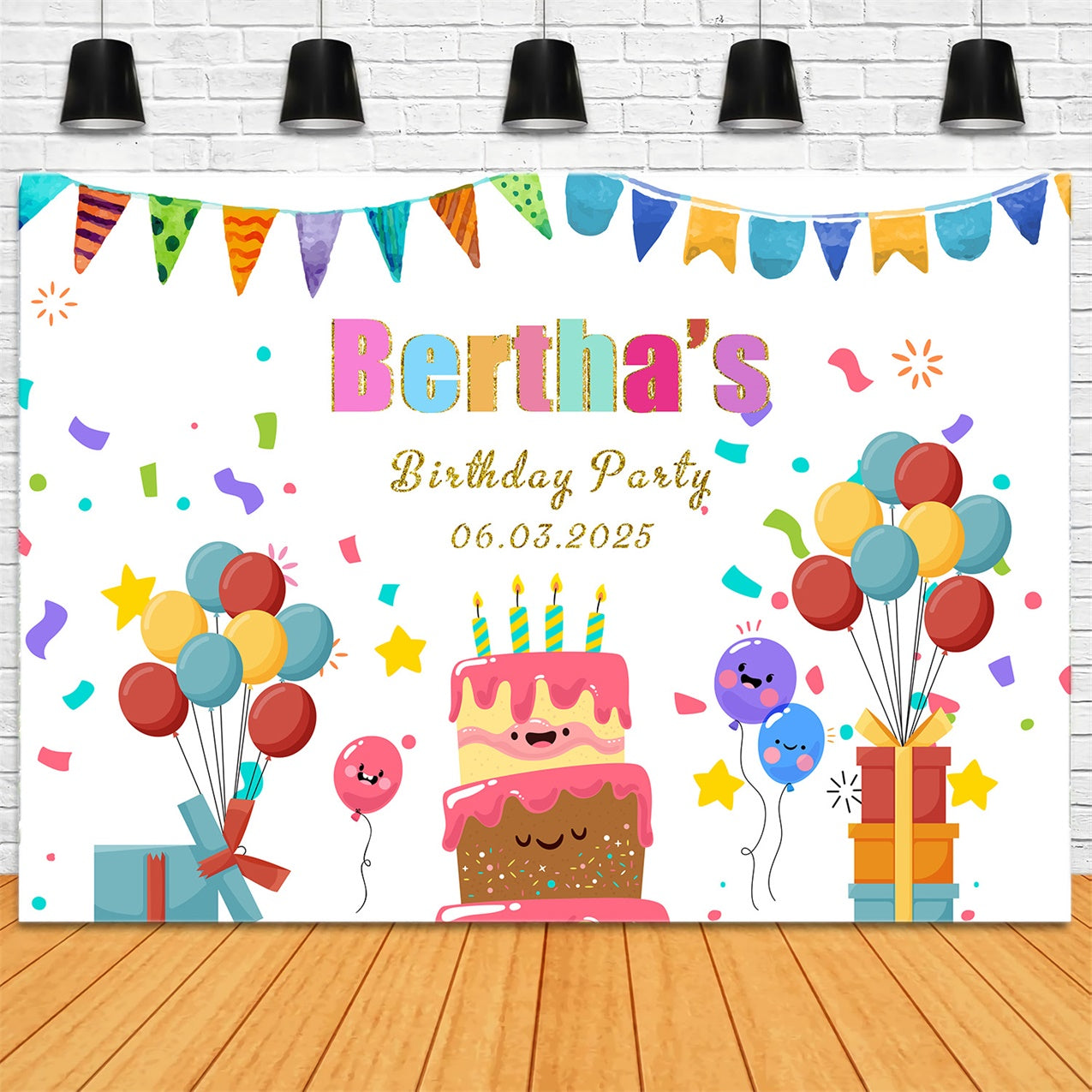 Personalized Backdrops For Birthday Playful Confetti Balloon Backdrop RR1-69