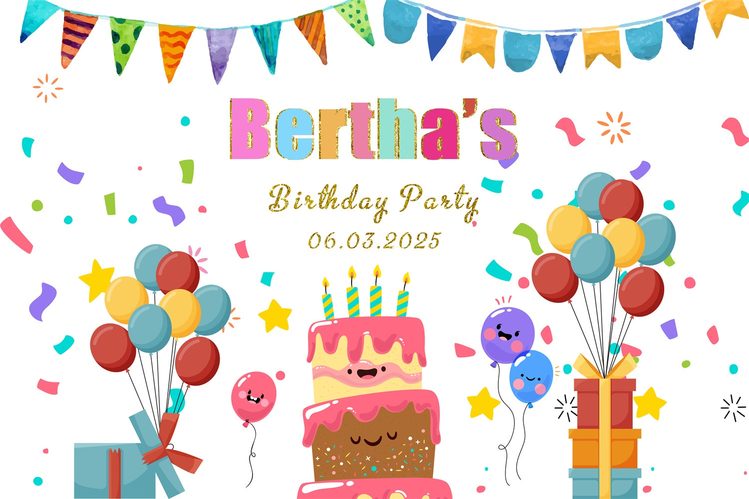 Personalized Backdrops For Birthday Playful Confetti Balloon Backdrop RR1-69
