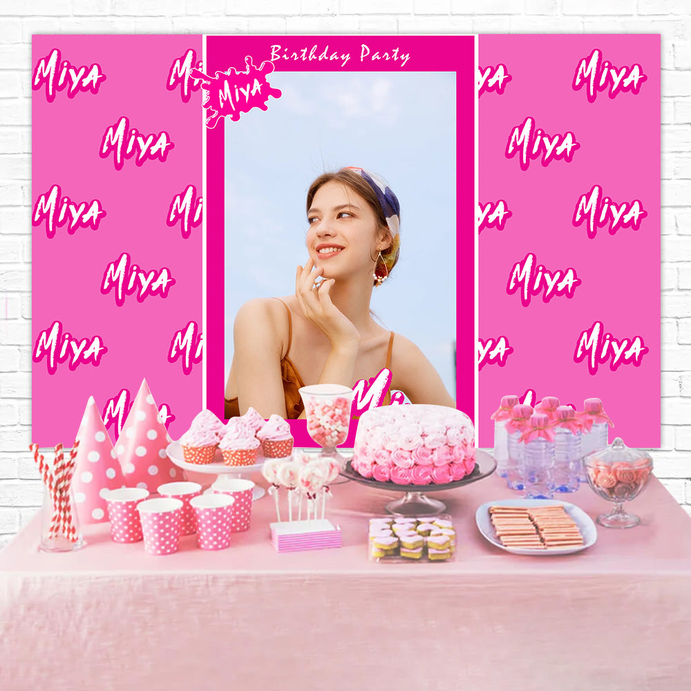 Happy Birthday Backdrop Minimalist Pink Personalized Backdrop RR1-7
