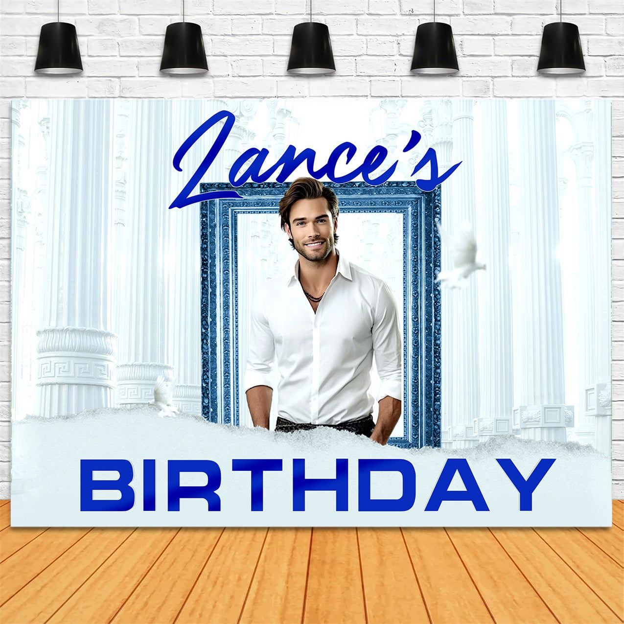 Customized Backdrop For Birthday Elegant Blue Frame Backdrop RR1-73