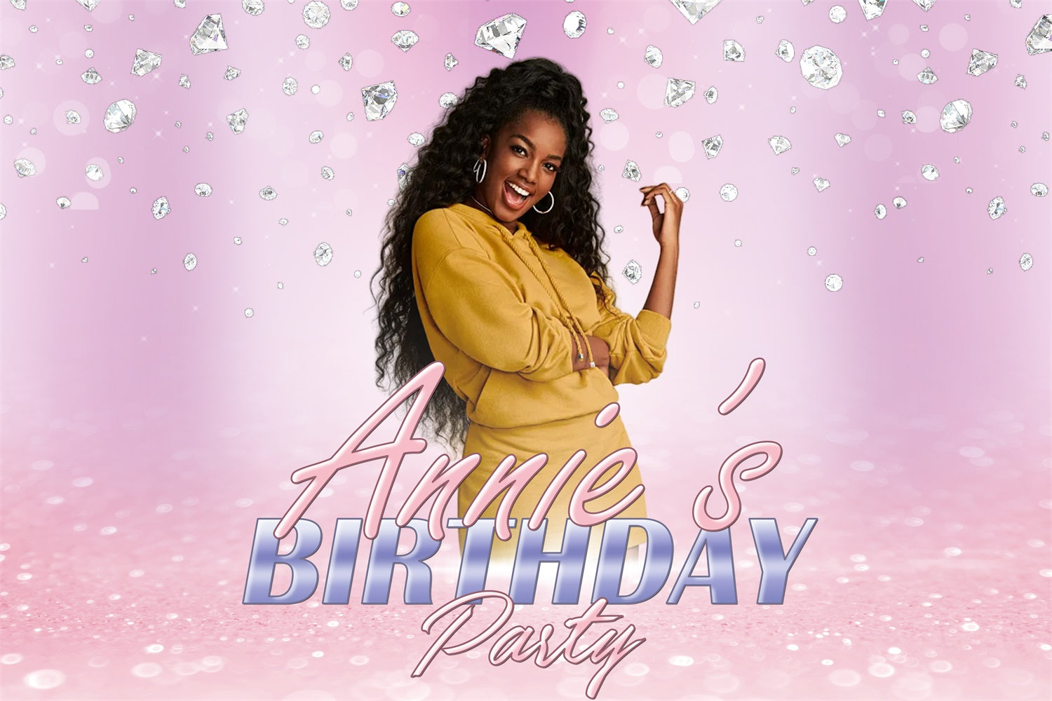 Personalized Birthday Backdrop Shimmering Diamond Pink Backdrop RR1-74