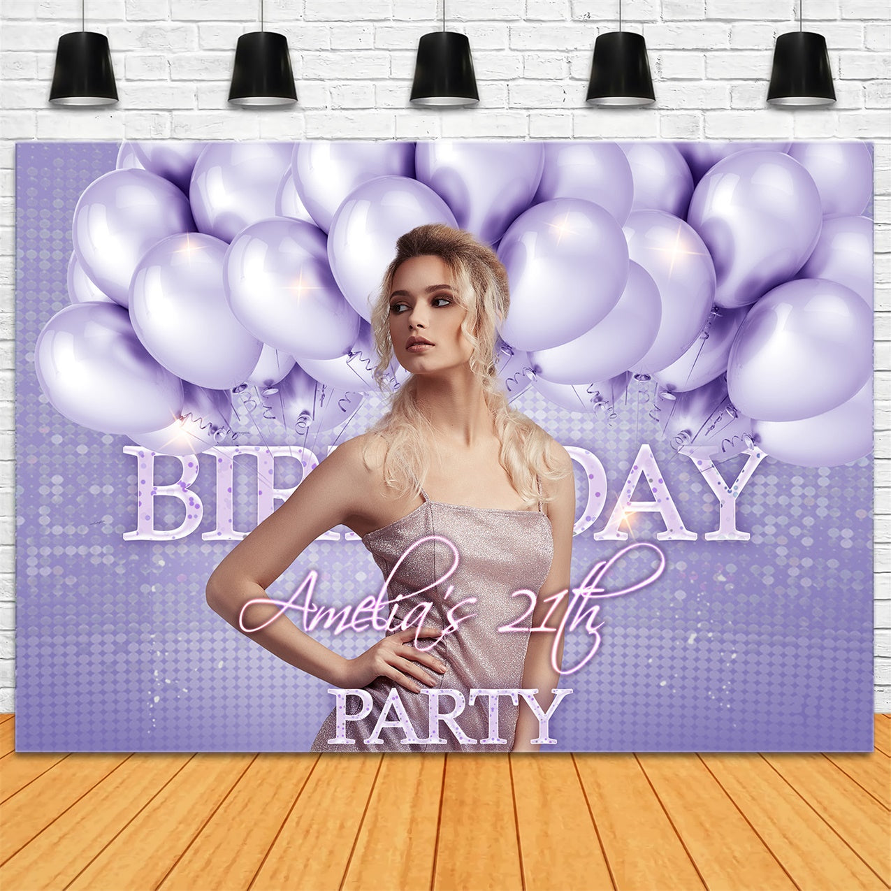 Personalized 21st Birthday Backdrop Sparkling Purple Balloon Backdrop RR1-77
